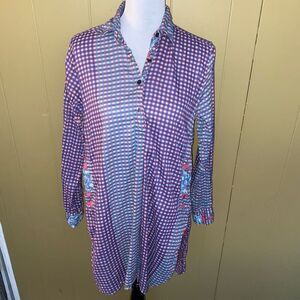 Lisa Corti Milano women M Longsleeve plaid floral print t-shirt dress